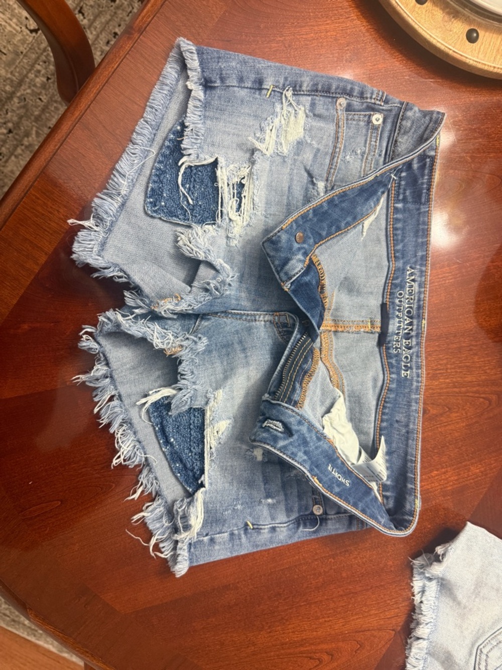 American Eagle Outfitters Medium Blue Frayed Denim Cutoff Shorts